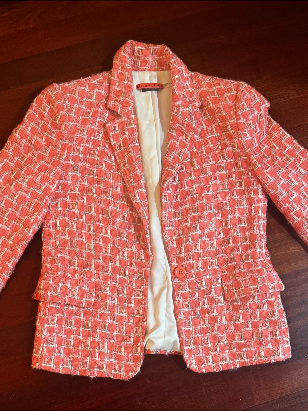 Alice + Olivia Coral Tweed Single-Button Jacket